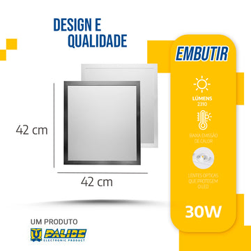 Painel Led 42x42 30w Embutir Quadrado luminária